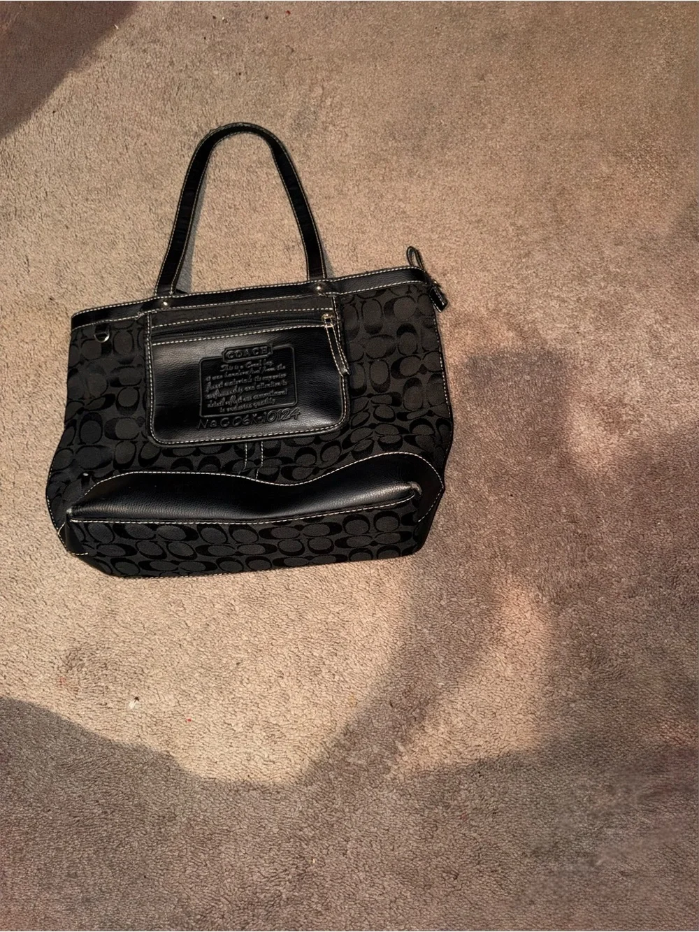 Vintage Authentic Coach Signature Tote Bag Black Monogram Purse Style 10124